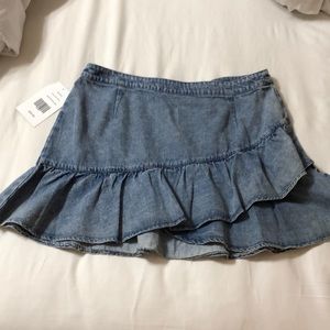 Denim ruffle mink skirt